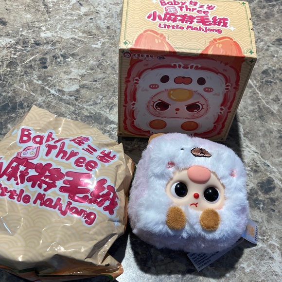 Baby Three Other - Little Baby Three Mahjong Plush Toy - Bear White purple open box tile boba eyes